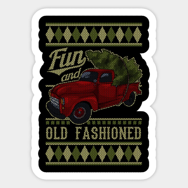 Vintage Style Farm Red Truck with Christmas Tree Sticker by Ramadangonim